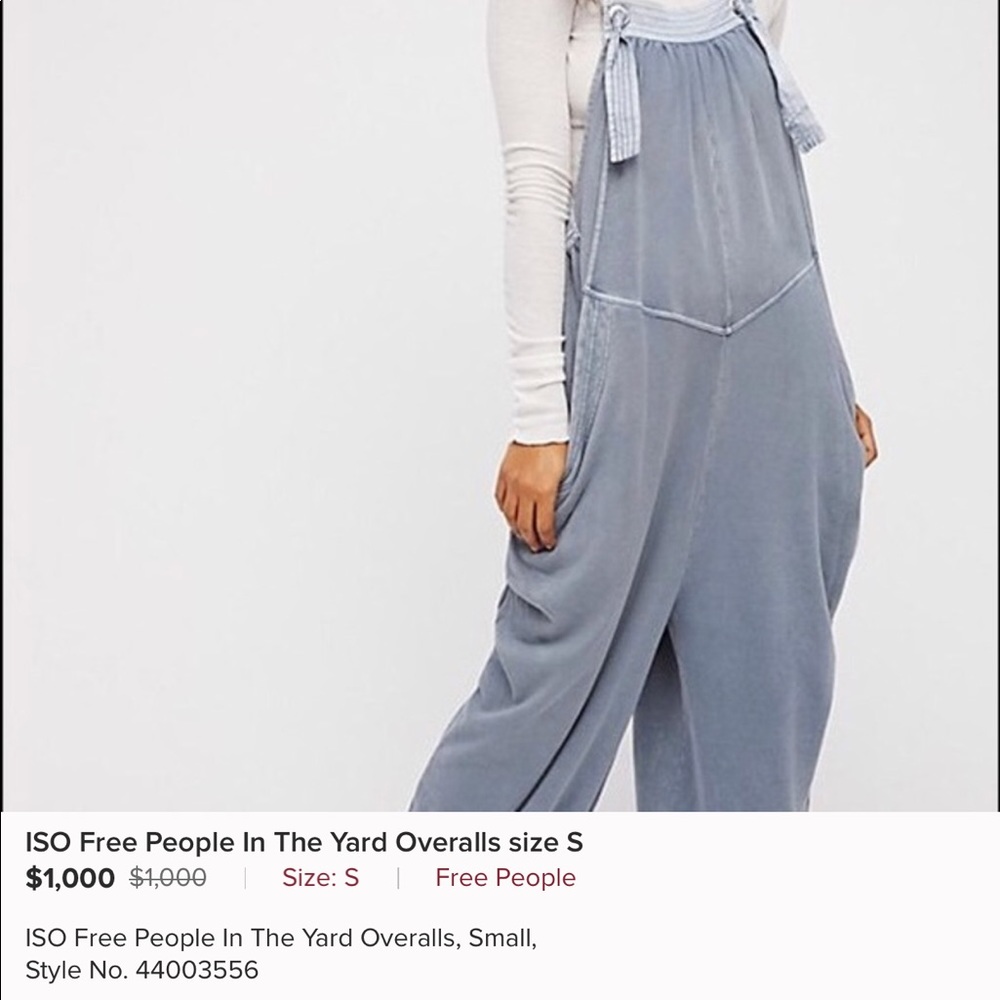ISO FREE PEOPLE IN THE YARD OVERALLS S or M